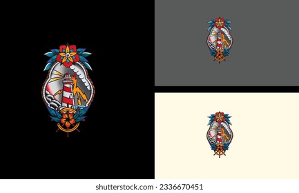 lighthouse and flowers vector mascot design