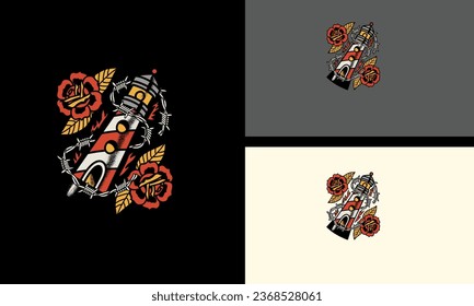 lighthouse and flowers vector mascot design