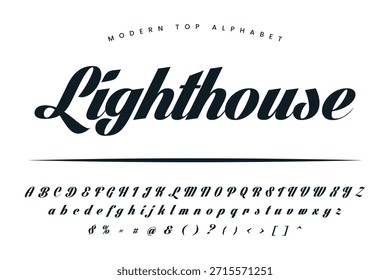 Leuchtturm-Schriftart und Alphabet Satz von Vektorkalligraphie Buchstabe a b c d Skript Schriftart einzelne Buchstaben