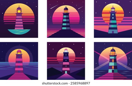 A lighthouse with glowing lights under an so aest 