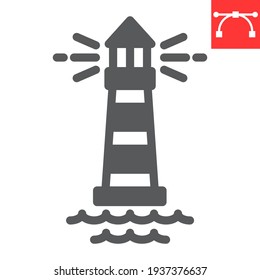 Lighthouse glyph icon, sea and ocean, lighthouse vector icon, vector graphics, editable stroke solid sign, eps 10