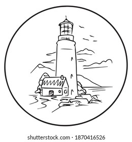lighthouse graphic design vector illustration, icon, art tattoo sketch, hand draw, logo, use in print