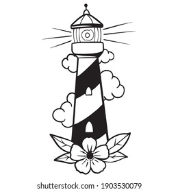 lighthouse graphic design vector illustration, icon, art tattoo sketch, logo, hand draw, use in print