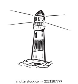 diseño gráfico de faro ilustración vectorial, dibujo de tatuajes de arte, dibujo a mano, uso de impresión