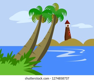lighthouse green scenery with trees vector