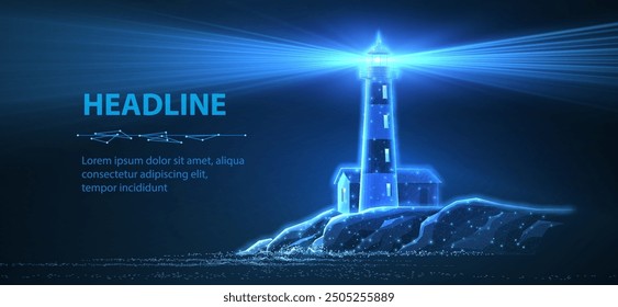 Lighthouse. Guiding light, beacon of hope, lighthouse guide, safe harbor, steady guidance, leadership vision, strategic solution, digital technology, business mission, navigation tech concept.