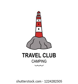 Lighthouse hand drawn graphic element. Simple doodle style vector illustration. Travel nautic club logo concept