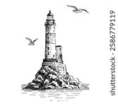 Lighthouse. Hand drawn vector illustration.