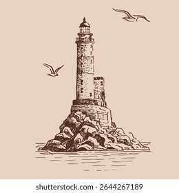Lighthouse. Hand drawn vector illustration.