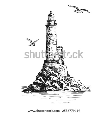 Lighthouse. Hand drawn vector illustration.