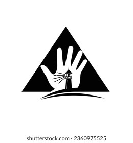 Lighthouse with hand simple flat design