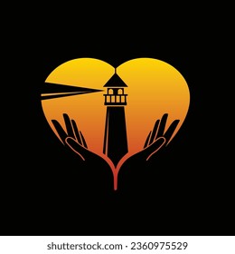 Lighthouse with hand simple flat design