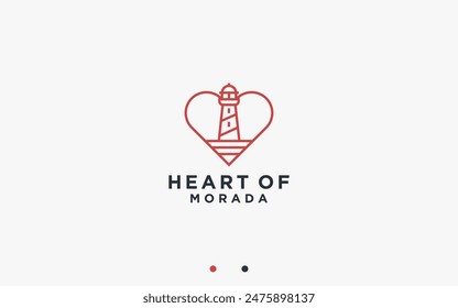 faro con diseño de logotipo de corazón ilustración de silueta de Vector