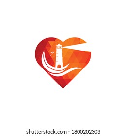 Diseño del logo vectorial de la forma del corazón del faro. Waves Plantilla vectorial de diseño del logotipo del icono del faro.