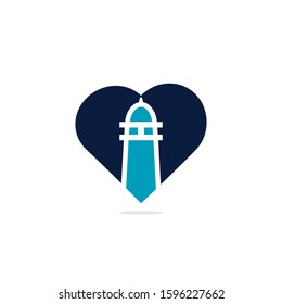 Lighthouse and heart vector logo design. Lighthouse icon logo design vector template illustration.	