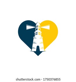 Lighthouse and heart vector logo design. Lighthouse icon logo design vector template illustration.
