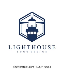 Lighthouse Hexagon Logo Design Element - Vector