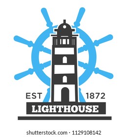 Lighthouse hight building poster with headline vector illustration