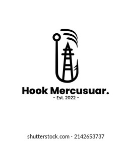 lighthouse hook logo. marine themed this logo can be used for companies related to shipping or marine