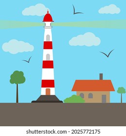 lighthouse with a house on the sky background