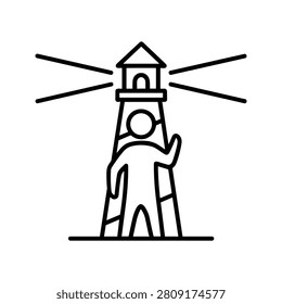Lighthouse with Human Figure Vector Icon for Leadership, Guidance, Maritime, and Business Branding