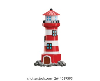 Lighthouse icon 3d render concept of beacon for advertising, Travel, navigation, safety Object for advertising and promotion of tourism vector illustration