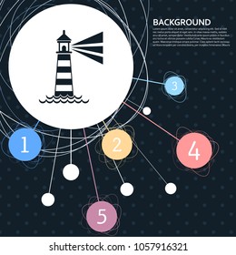 Lighthouse icon with the background to the point and with infographic style. Vector illustration
