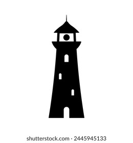 Lighthouse icon. Black silhouette. Front side view. Vector simple flat graphic illustration. Isolated object on a white background. Isolate.