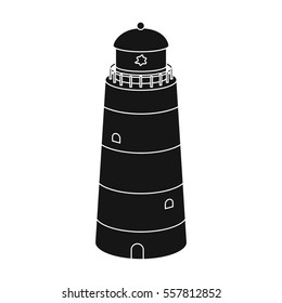 Lighthouse icon in black style isolated on white background. Rest and travel symbol stock vector illustration.