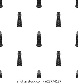 Lighthouse icon in black style isolated on white background. Light source pattern stock vector illustration