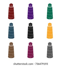 Lighthouse icon in black style isolated on white background. Rest and travel symbol stock vector illustration.