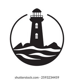 Lighthouse Icon Black and White Coastal Image