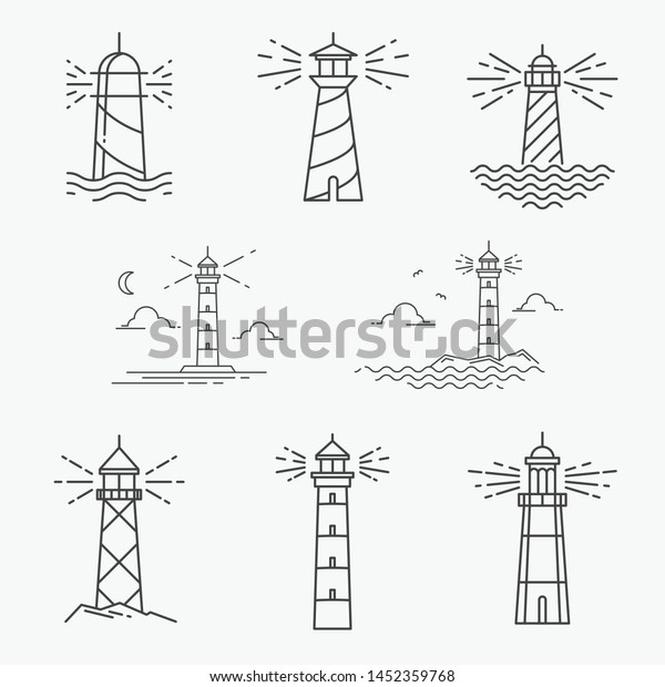 Lighthouse Icon Collection Vector Illustration Eps Stock Vector ...