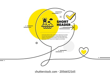 Icono del faro. Burbuja de chat de marca de línea continua. Señal de la torre de la baliza. Símbolo de construcción de la luz de la búsqueda. Icono del faro en un comentario de chat. Habla con un cartel cardíaco. Vector