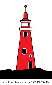 Lighthouse icon design. Vector illustration of a red and white lighthouse building design for souvenir products, postcards, posters and application on T-shirts