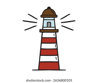 lighthouse icon doodle hand drawn. Red cartoon colorful lighthouse line drawing clipart symbol. Vector illustration
