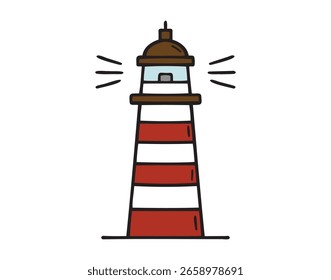 farol ícone doodle mão desenhada. Desenho vermelho colorido farol linha desenho clipart símbolo. Ilustração vetorial