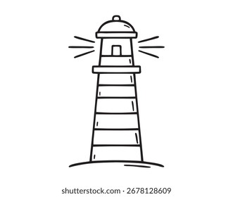 Icono de faro dibujado a mano. Símbolo de Clipart de dibujo de línea de faro de contorno. Ilustración vectorial