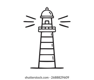 Leuchtturm-Symbol Doodle handgezeichnet. Umriss Leuchtturm Linie Zeichnung Clipart-Symbol. Vektorgrafik