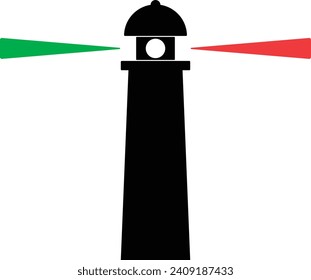 Lighthouse icon emitting green, white and red lights, transparent background