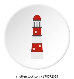 Lighthouse icon in flat circle isolated vector illustration for web