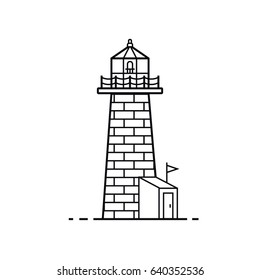 Lighthouse icon in flat design. Sea guide tower vector illustration. Light house vector icon.
