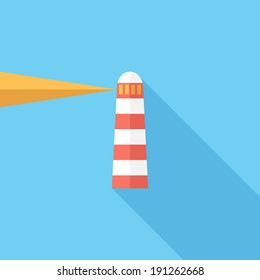 Lighthouse icon. Flat design style modern vector illustration. Isolated on stylish color background. Flat long shadow icon. Elements in flat design.