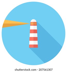 Lighthouse icon. Flat design style modern vector illustration. Isolated on stylish color background. Flat long shadow icon. Elements in flat design.