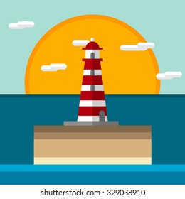Lighthouse icon. Flat design style modern vector illustration. Isolated on stylish color background.