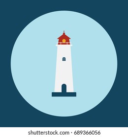 Lighthouse icon. Flat design style. Lighthouse silhouette Modern flat icon on blue sky color background.