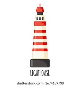 Lighthouse icon in flat style isolated on white background. Vector illustration.