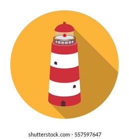 Lighthouse icon in flat style isolated on white background. Rest and travel symbol stock vector illustration.
