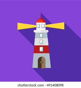 Lighthouse icon in flat style with long shadow. Alert symbol vector illustration