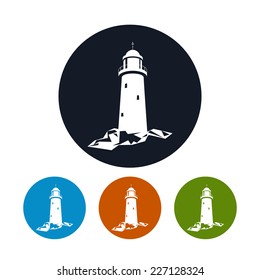 Lighthouse icon, the four types of colorful round icons, vector illustration
